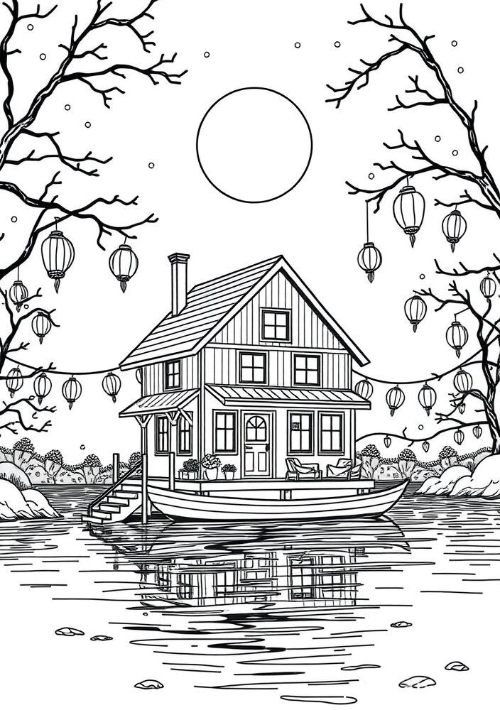 Desenho de Casa Flutuante para colorir