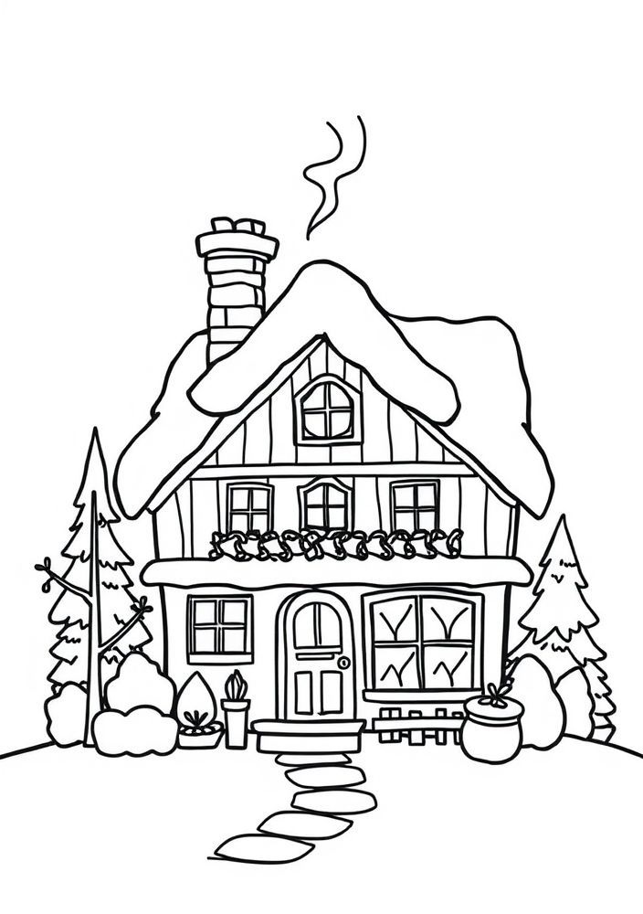 Desenho de Casa com Chaminé para colorir
