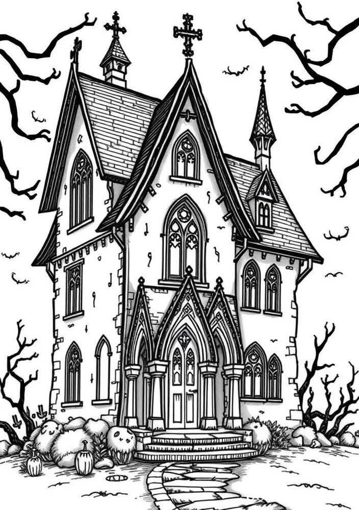 Desenho de Casa com Estilo Gótico para colorir