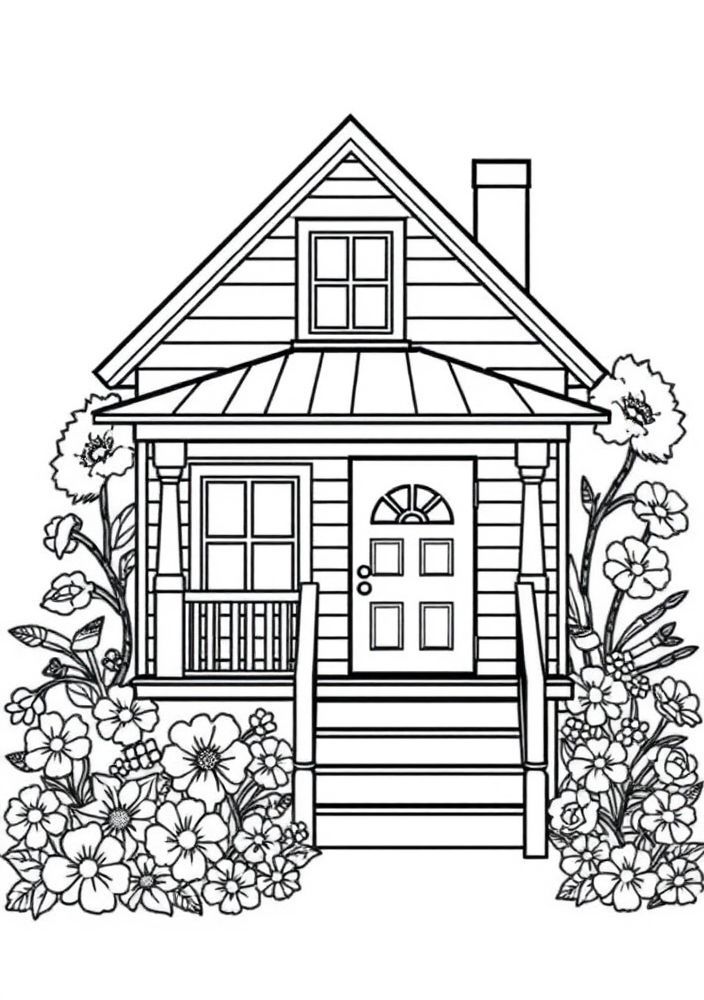 Desenho de Casa com Varanda para colorir