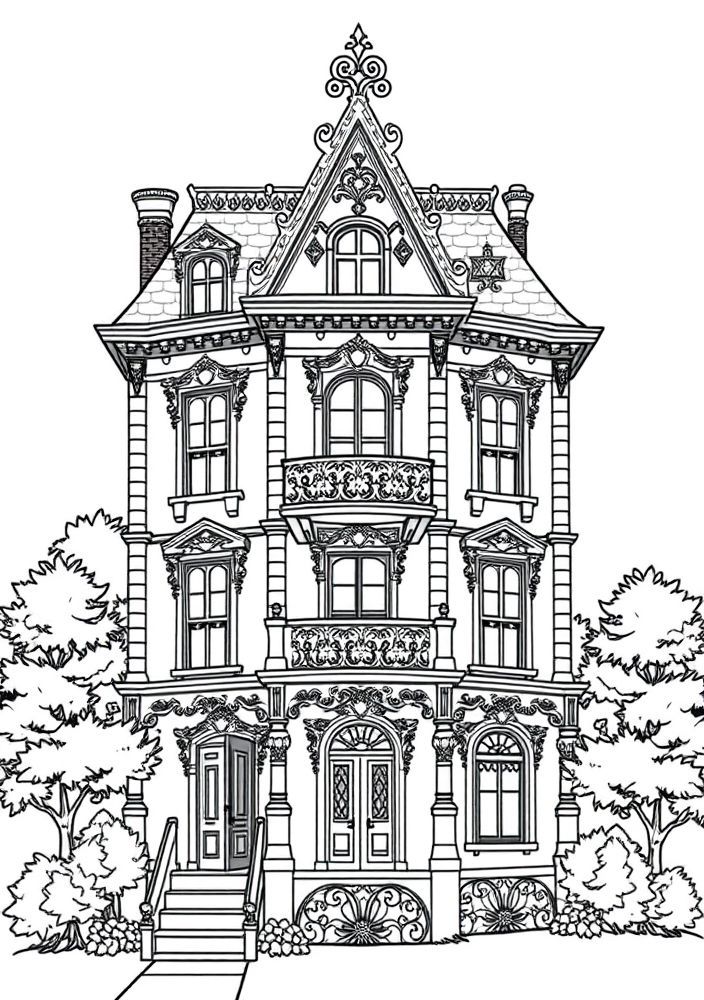 Desenho de Casa de Estilo Vitoriano para colorir