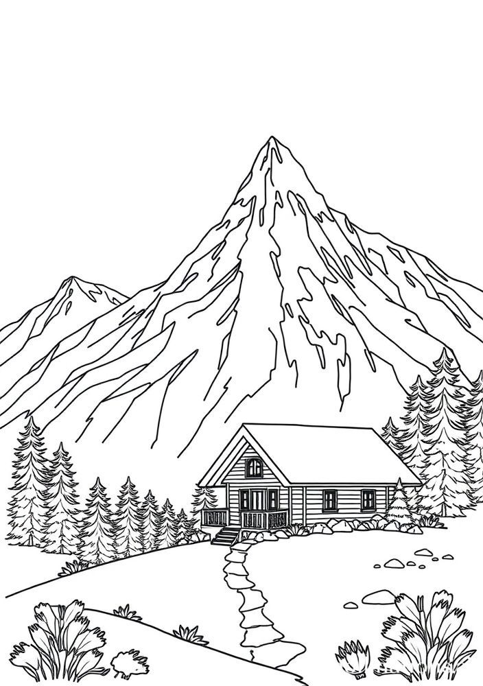 Desenho de Casa de Montanha para colorir