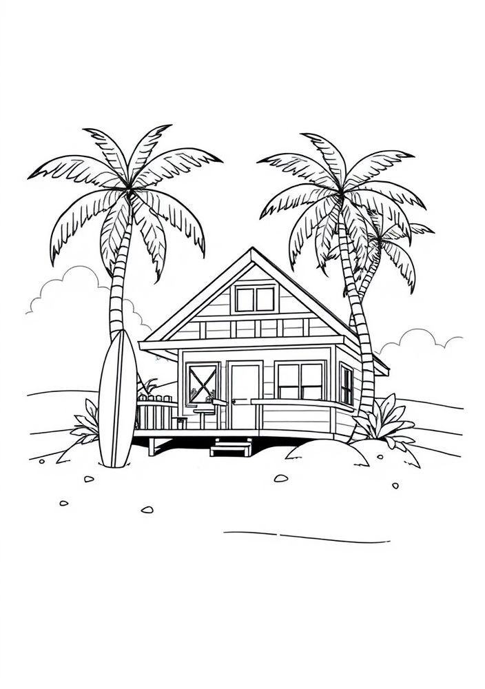 Desenho de Casa de Praia para colorir