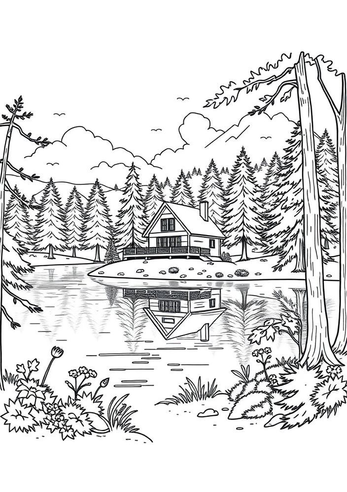 Desenho de Casa do Lago para colorir