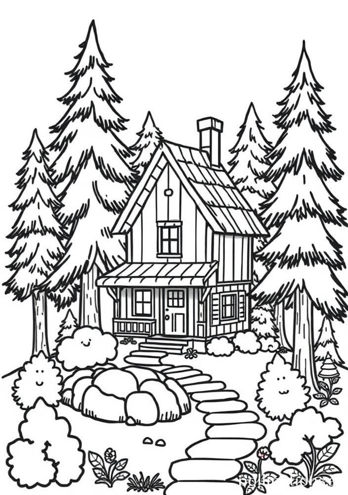 Desenho de Casa na Árvore para Colorir