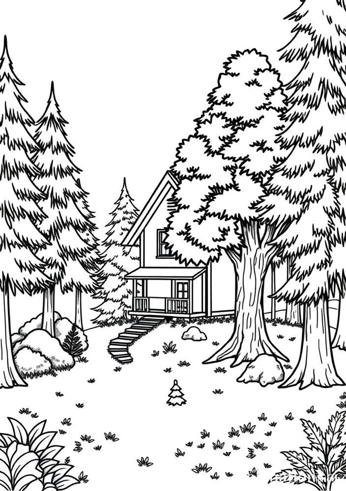 Desenho de Casa na Árvore para Colorir