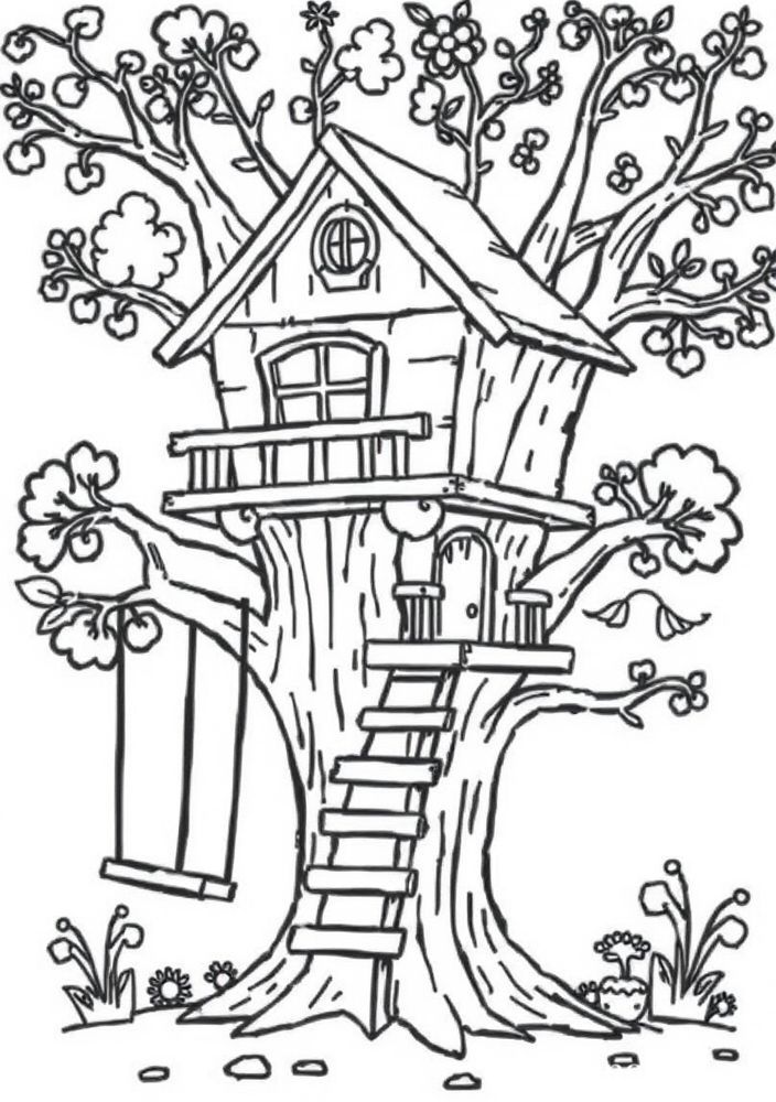 Desenho de Casa na Árvore para colorir