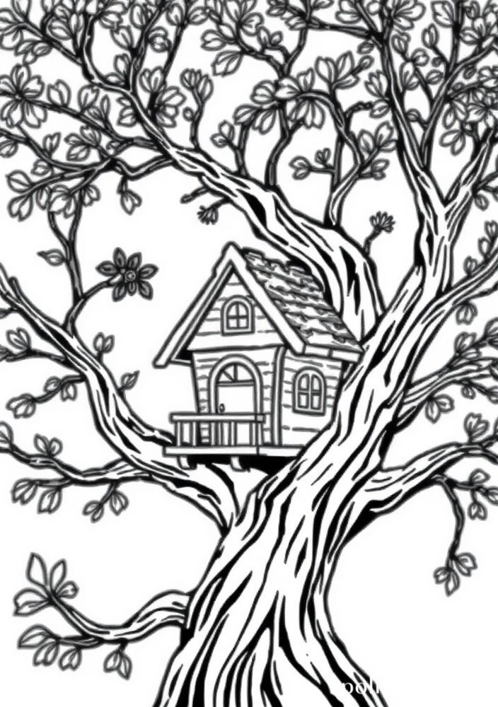 Desenho de Casa na Árvore para colorir