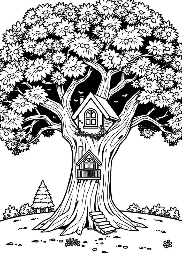 Desenho de Casa na Árvore para colorir