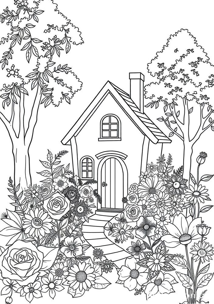 Desenho de Casa no Jardim para colorir