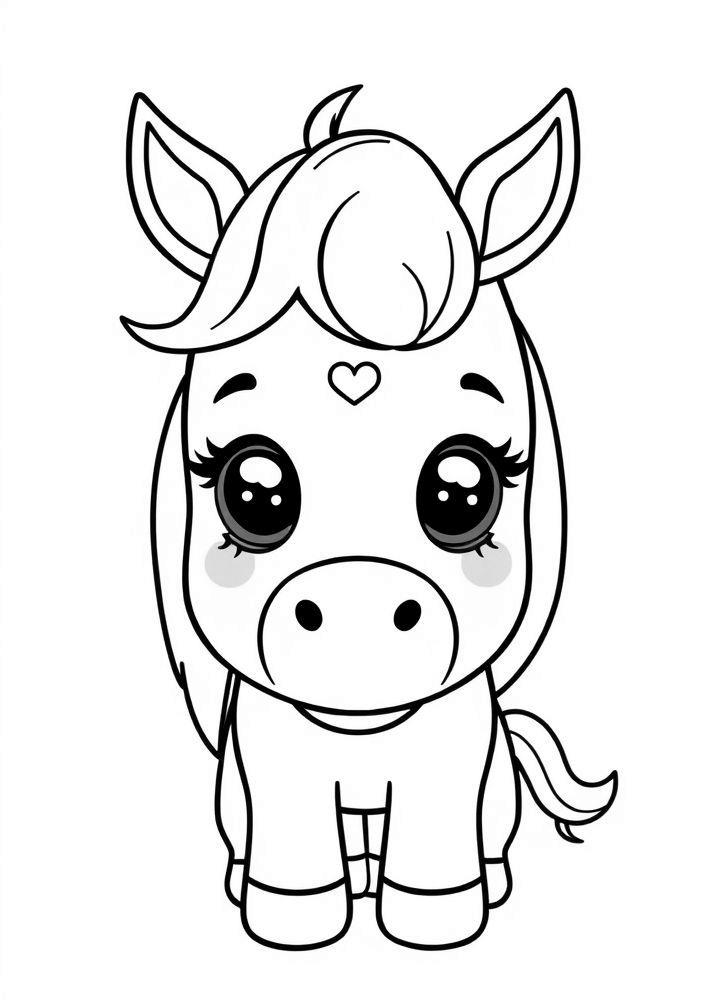 Desenho de Cavalo Kawaii com Coração para Colorir