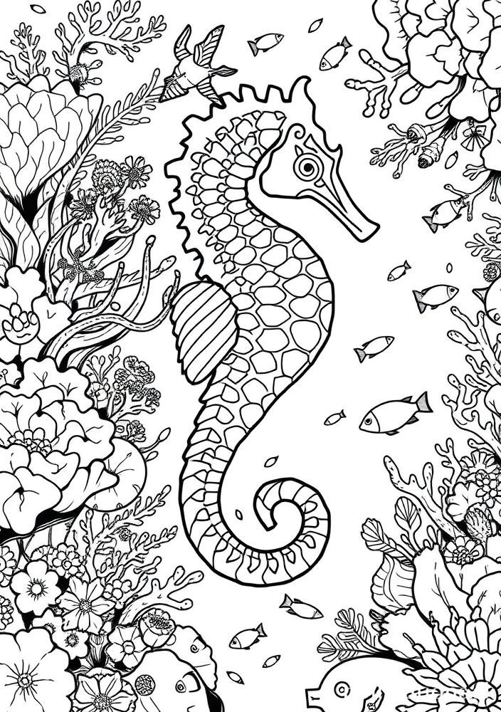 Desenho de Cavalo Marinho Colorido para colorir