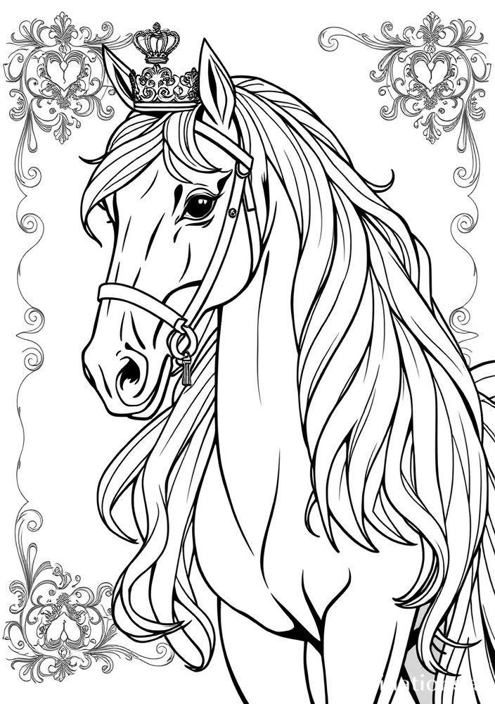 Desenho de Cavalo Real com Coroa para colorir