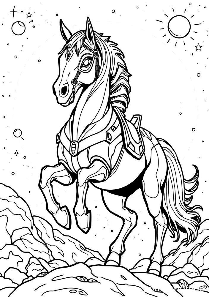 Desenho de Cavalo Verde do Espaço para colorir