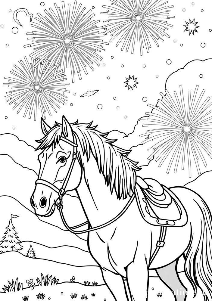 Desenho de Cavalo com Fogo de Artifício para colorir