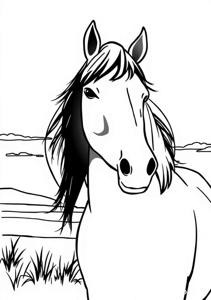Desenho de Cavalo e Pôr do Sol para Colorir