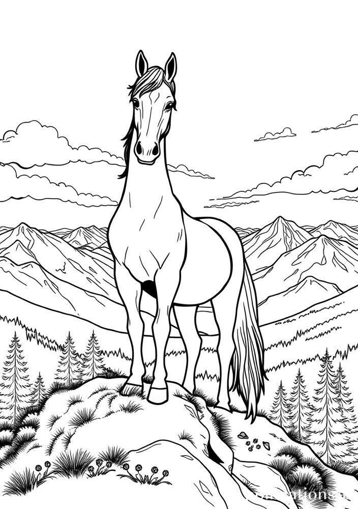Desenho de Cavalo na Montanha para colorir