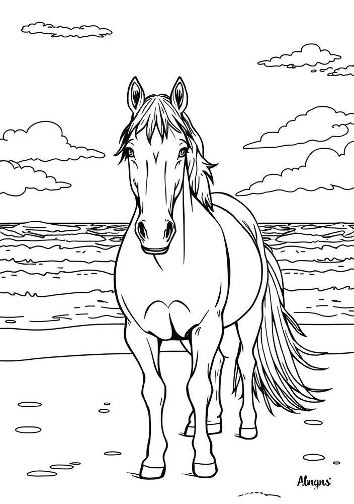 Desenho de Cavalo na Praia para colorir