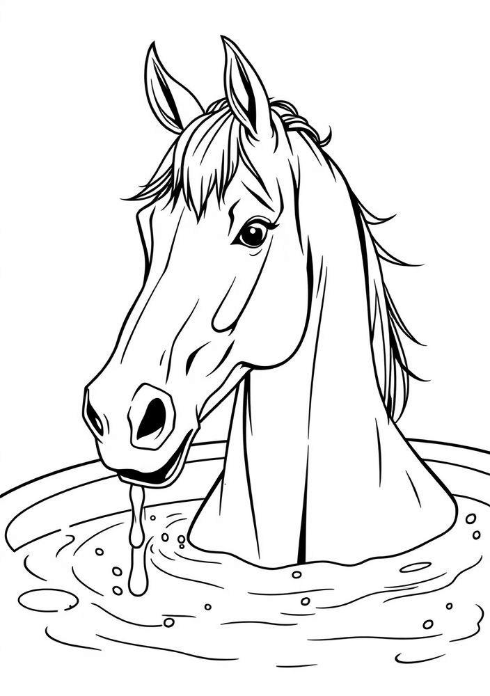 Desenho de Cavalo se Banho para Colorir