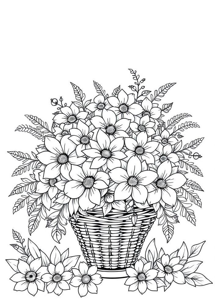 Desenho de Cesta de Flores para colorir
