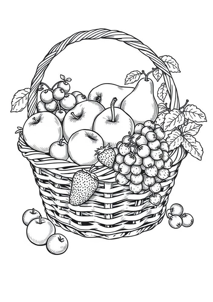 Desenho de Cesta de Frutas do Jardim para colorir