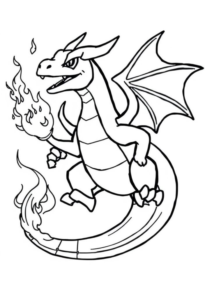 Desenho de Charizard em ação para colorir