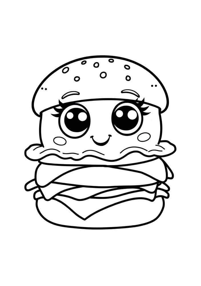 Desenho de Cheeseburger Kawaii para colorir