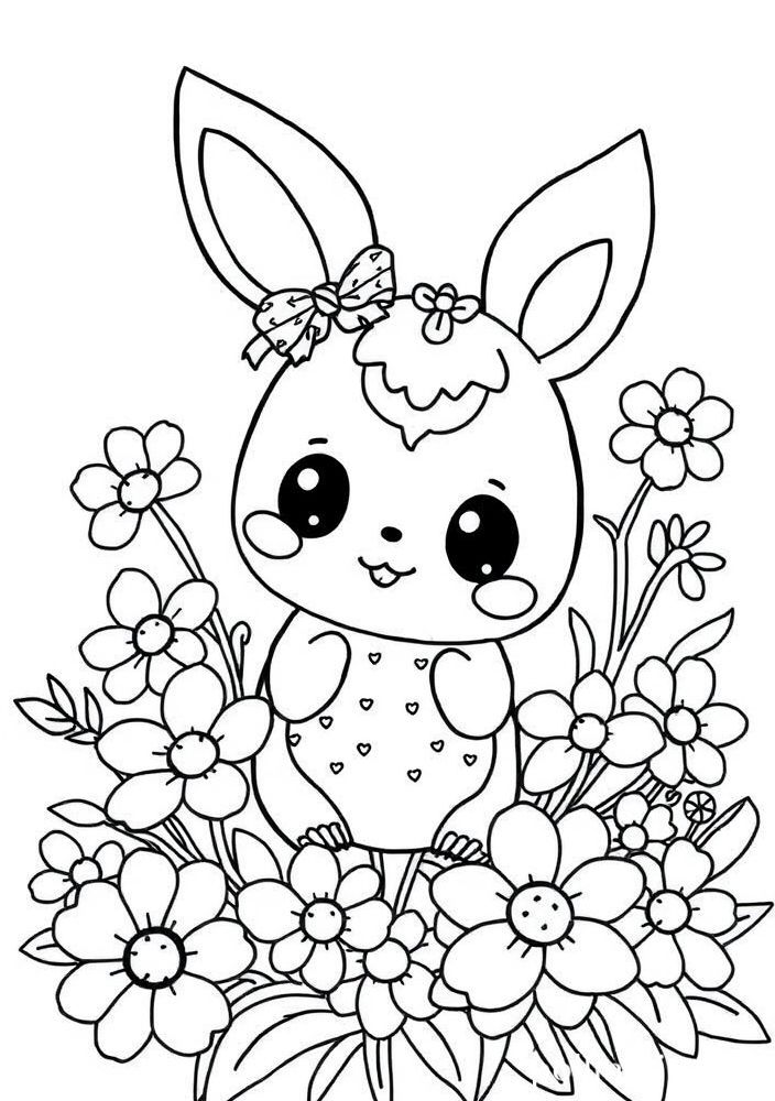 Desenho de Chikorita com flores para colorir