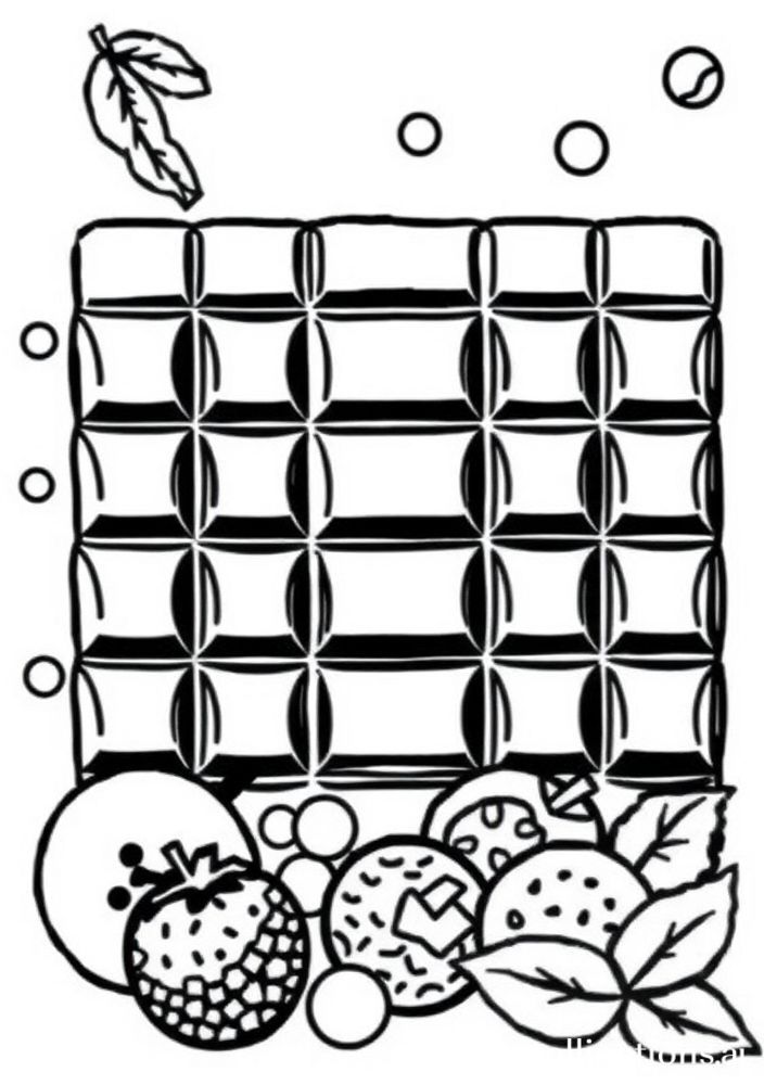Desenho de Chocolate Bar e Frutas para colorir
