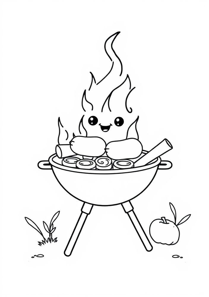 Desenho de Churrasco com Picanha e Linguiça para Colorir