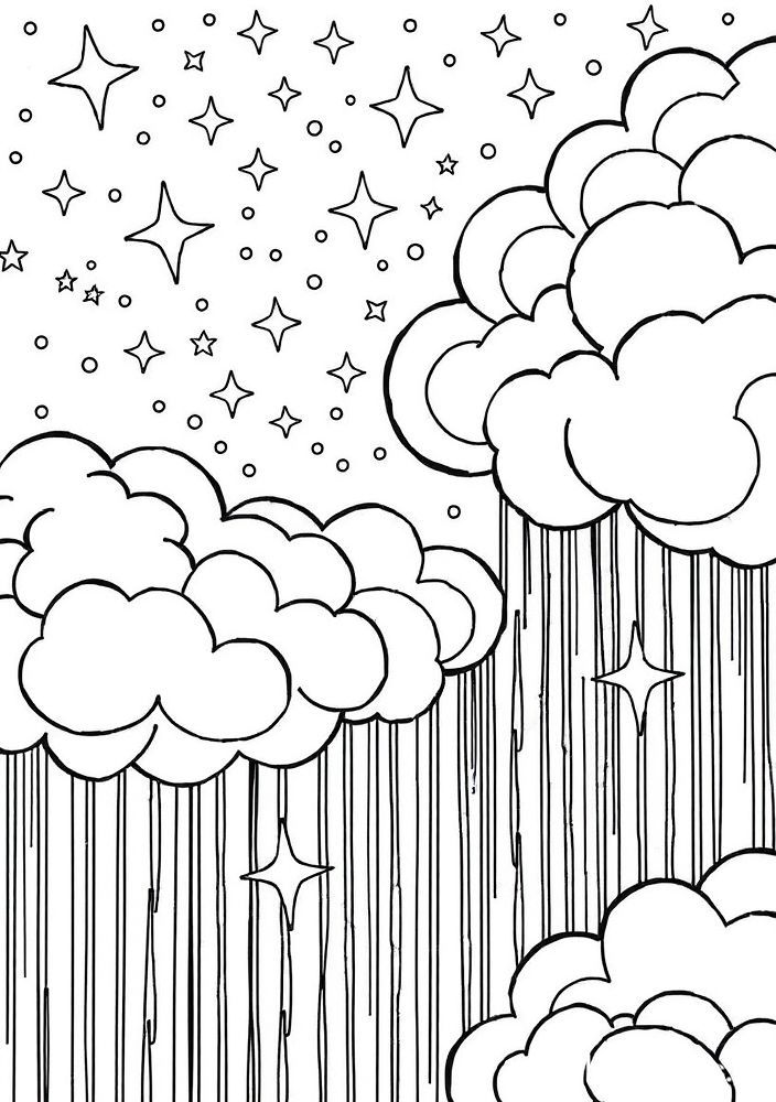 Desenho de Chuva de Glitter e Nuvens para colorir