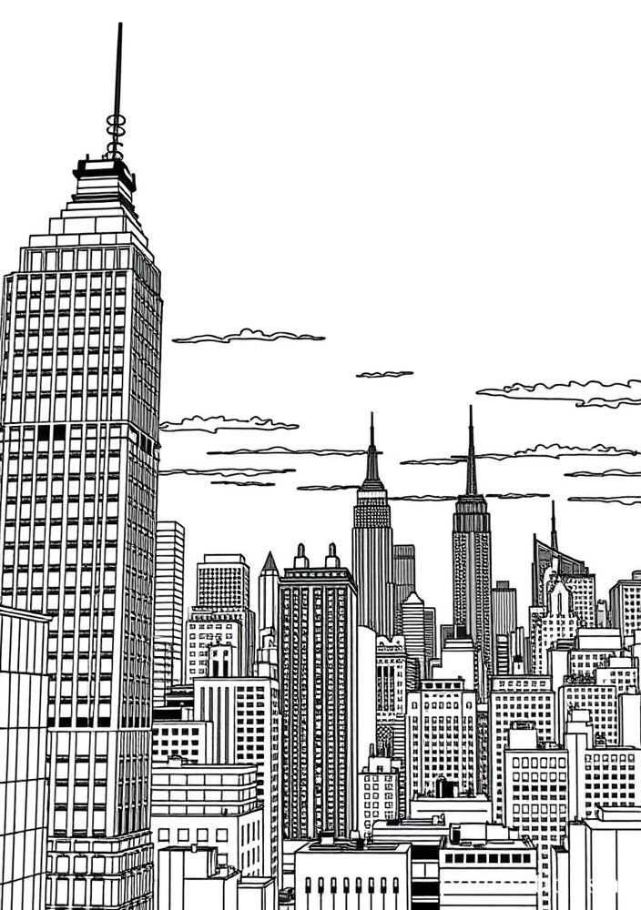 Desenho de Cidade ao Anoitecer para colorir