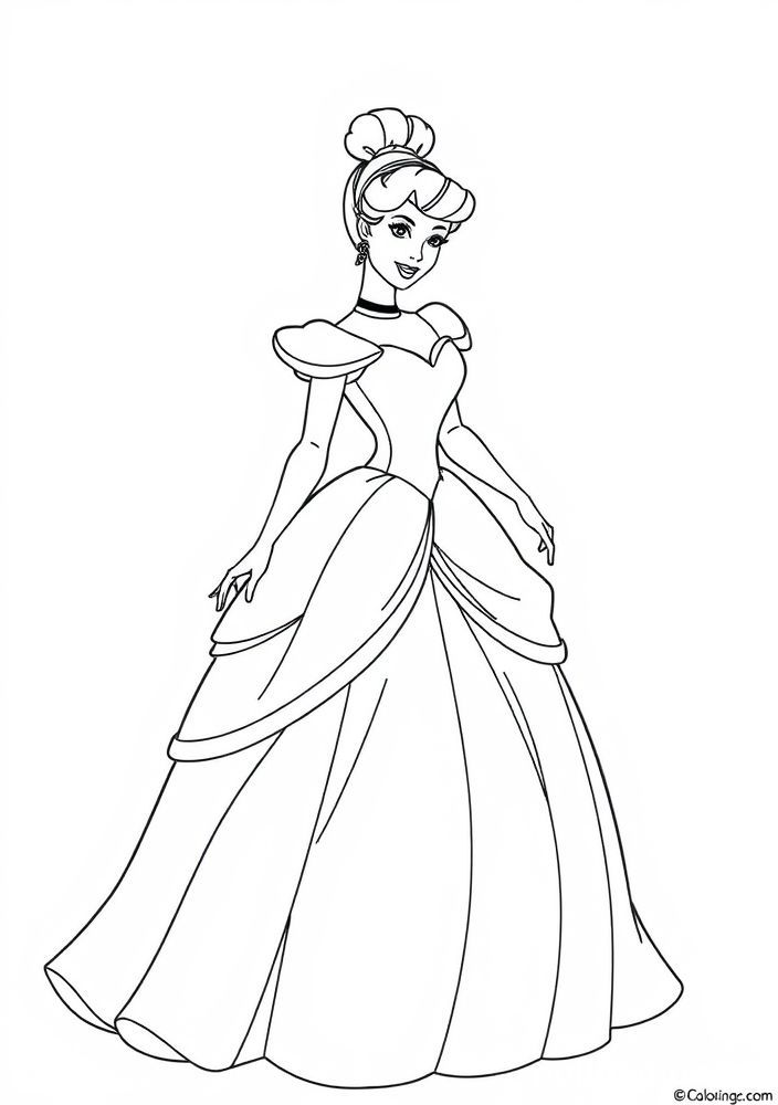Desenho de Cinderela com vestido bonito para colorir
