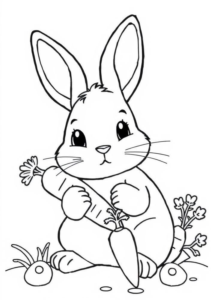 Desenho de Coelho com Cenouras para Colorir