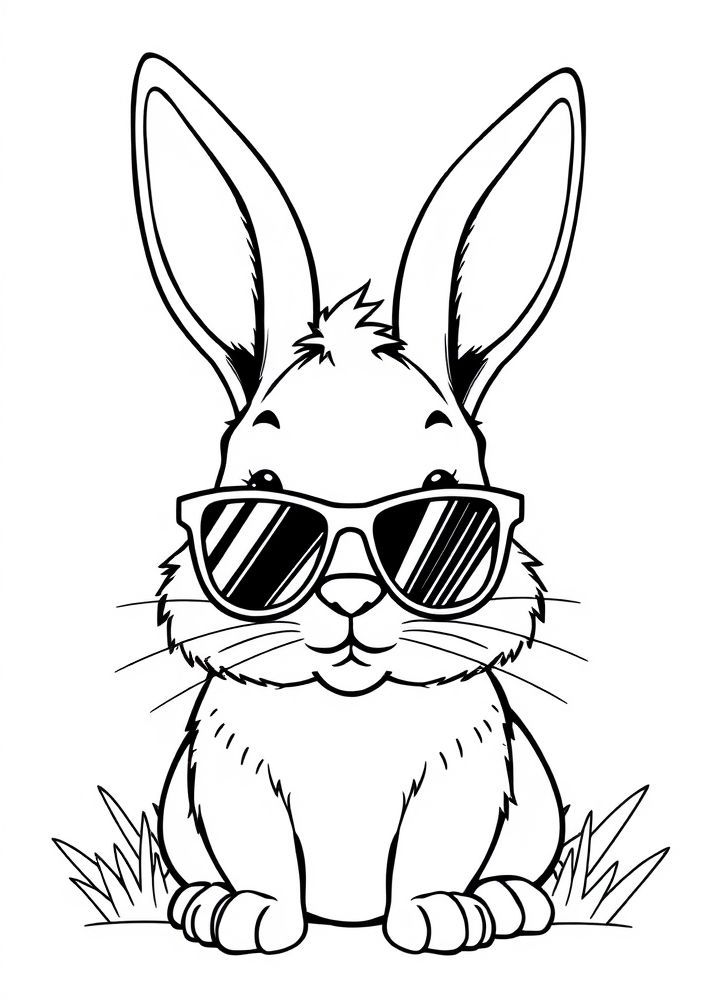 Desenho de Coelho com Óculos de Sol para Colorir