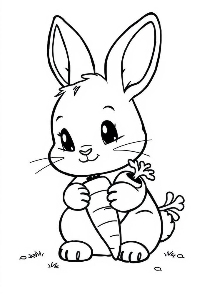 Desenho de Coelho com cenouras para colorir