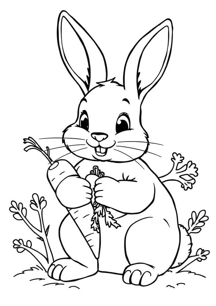 Desenho de Coelho com cenouras para colorir