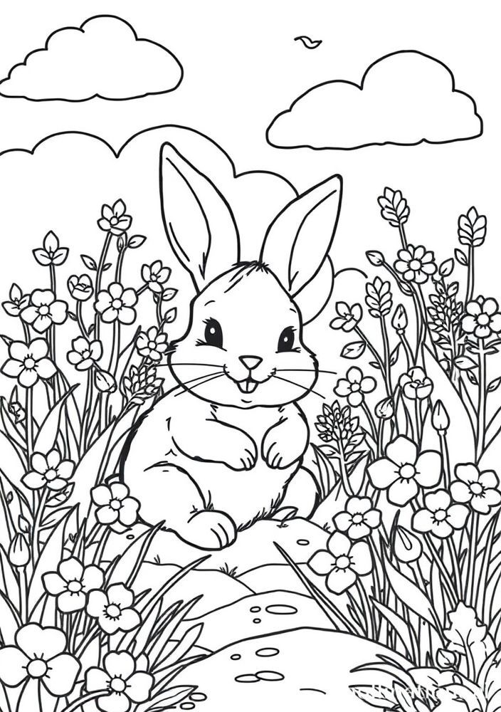 Desenho de Coelho no Jardim para colorir