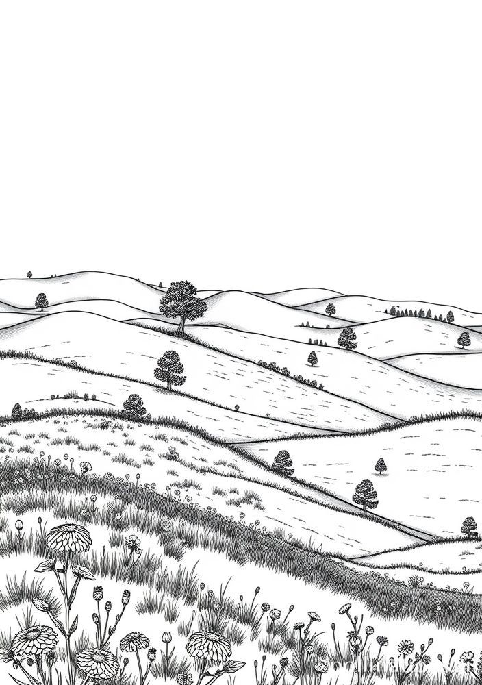 Desenho de Colinas e Prados para colorir