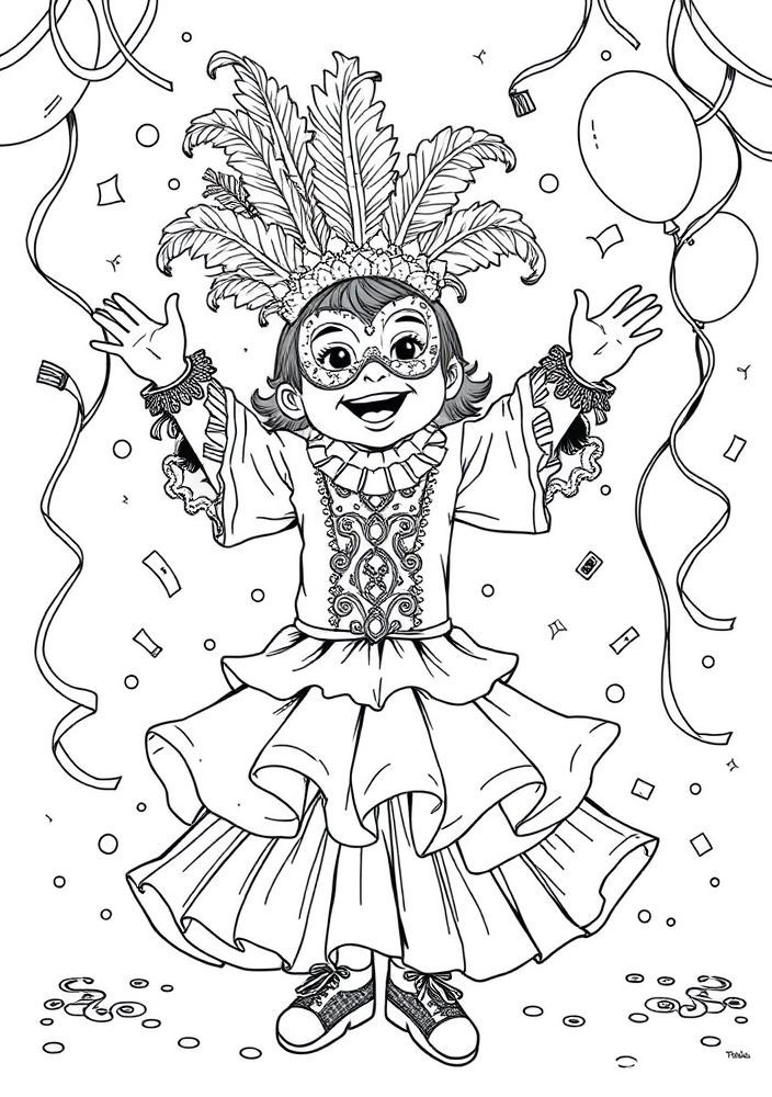 Desenho de Criança Fantasiada de Carnaval para colorir