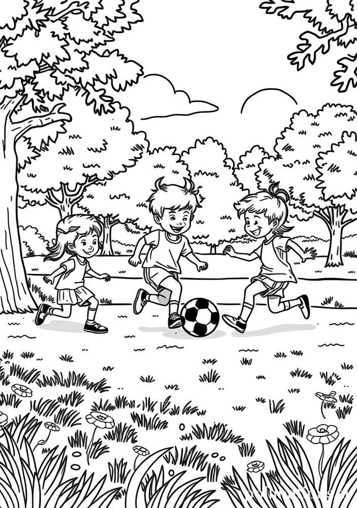 Desenho de Crianças Jogando Futebol para Colorir