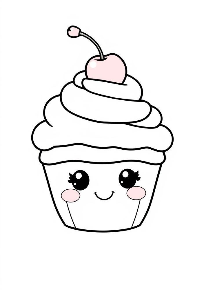 Desenho de Cupcake Kawaii para Colorir