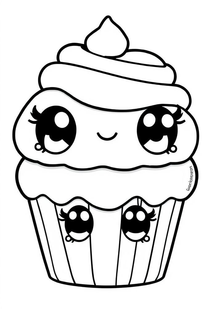Desenho de Cupcake Kawaii para colorir