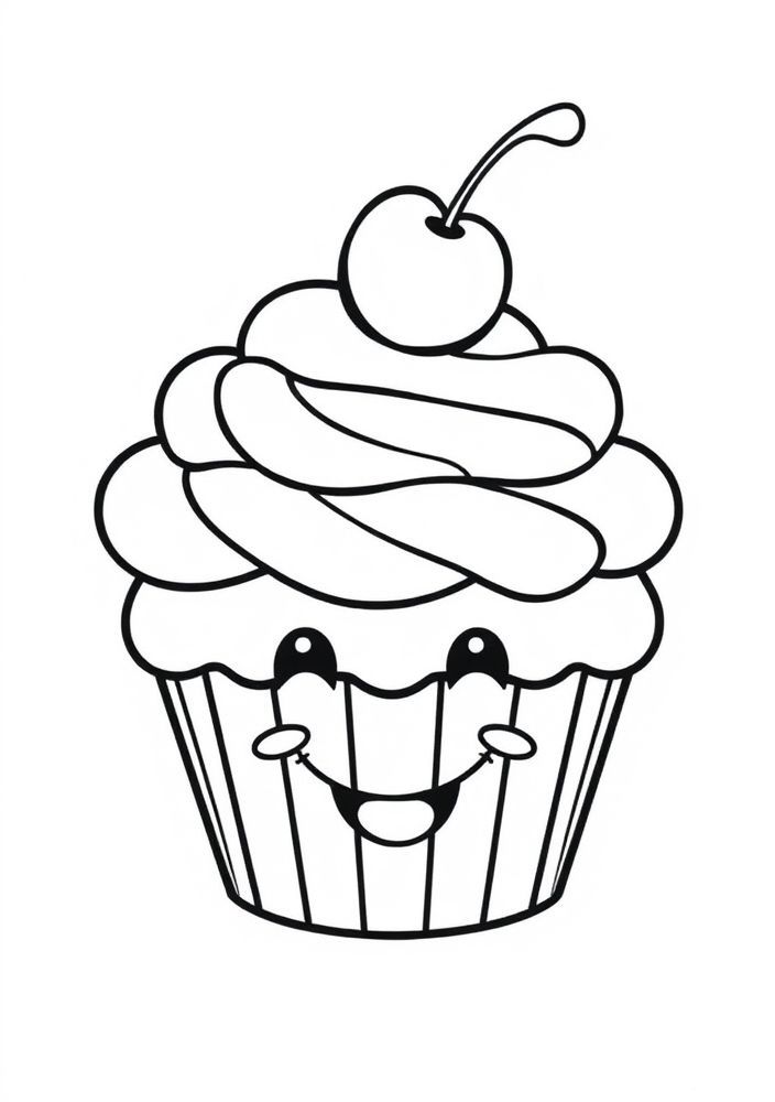 Desenho de Cupcake Kawaii para colorir