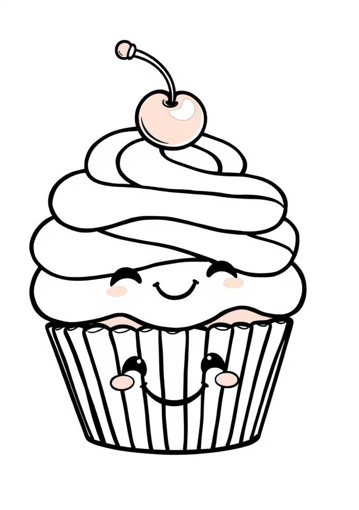 Desenho de Cupcake Kawaii para colorir