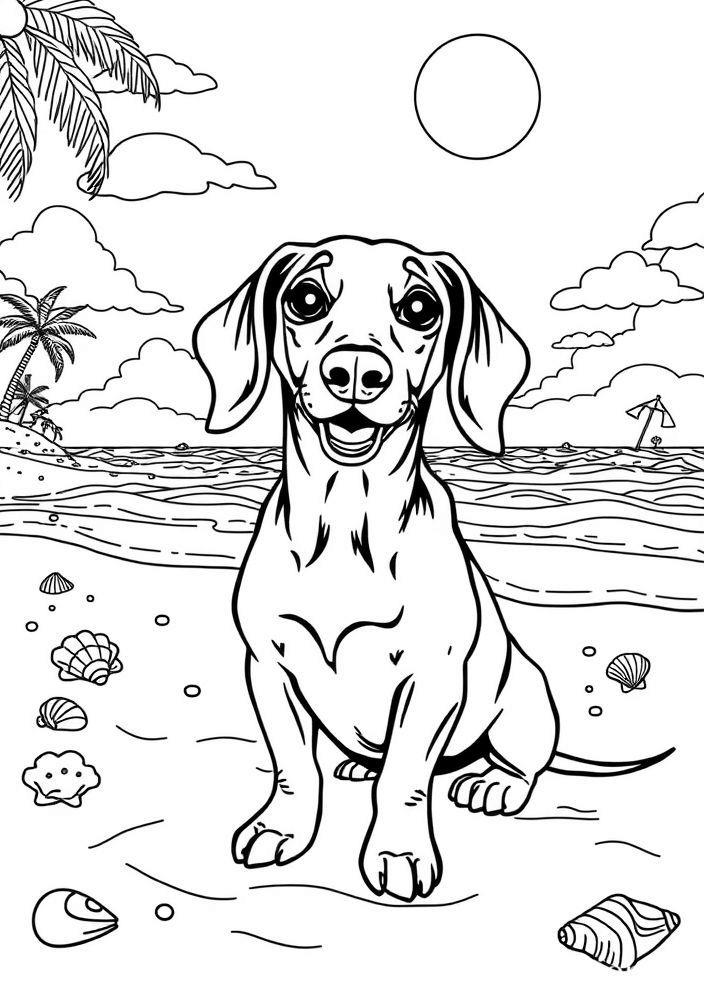 Desenho de Dachshund na Praia para colorir