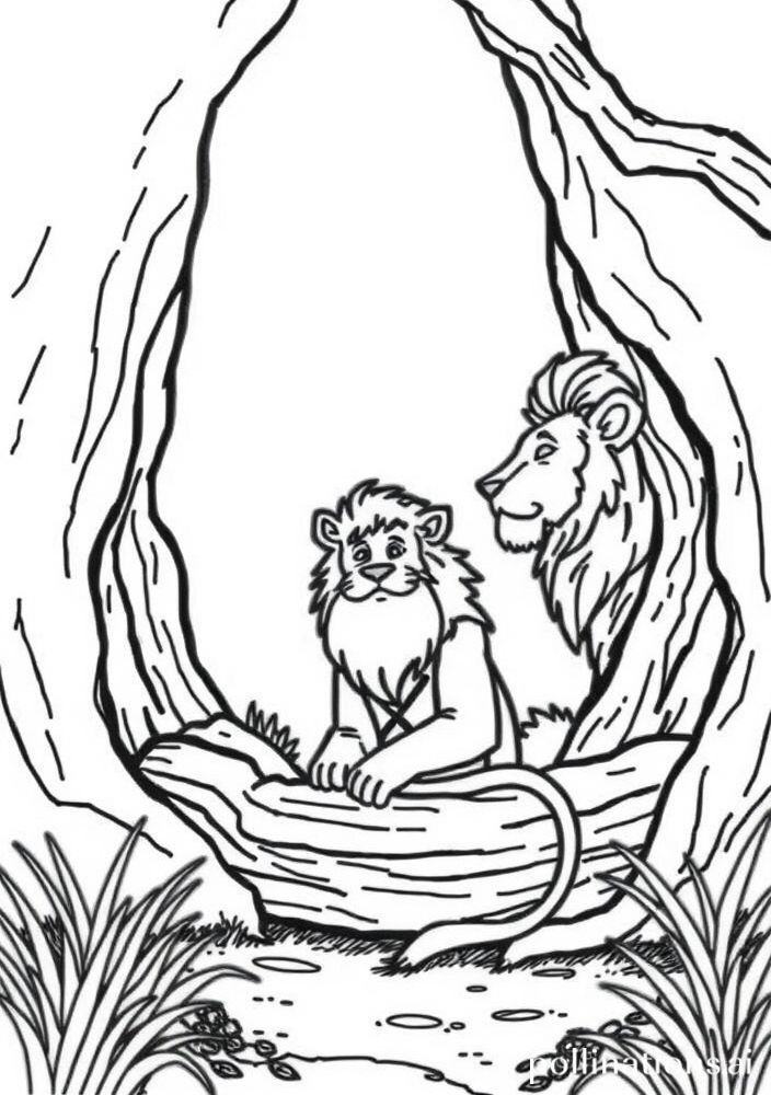 Desenho de Daniel na cova dos leões para colorir
