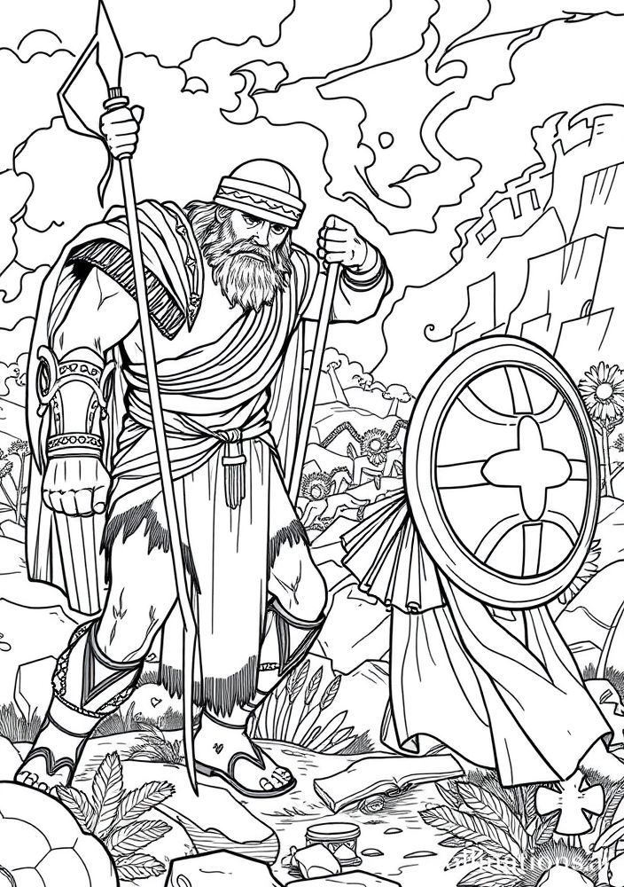 Desenho de Davi e Golias para colorir