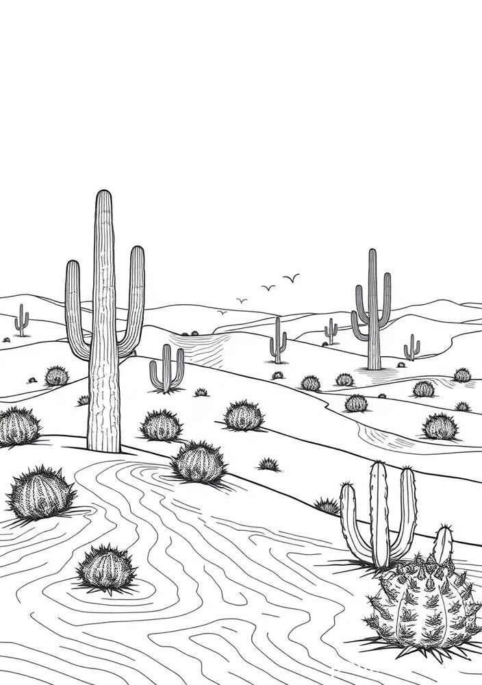 Desenho de Deserto com Cactos para colorir