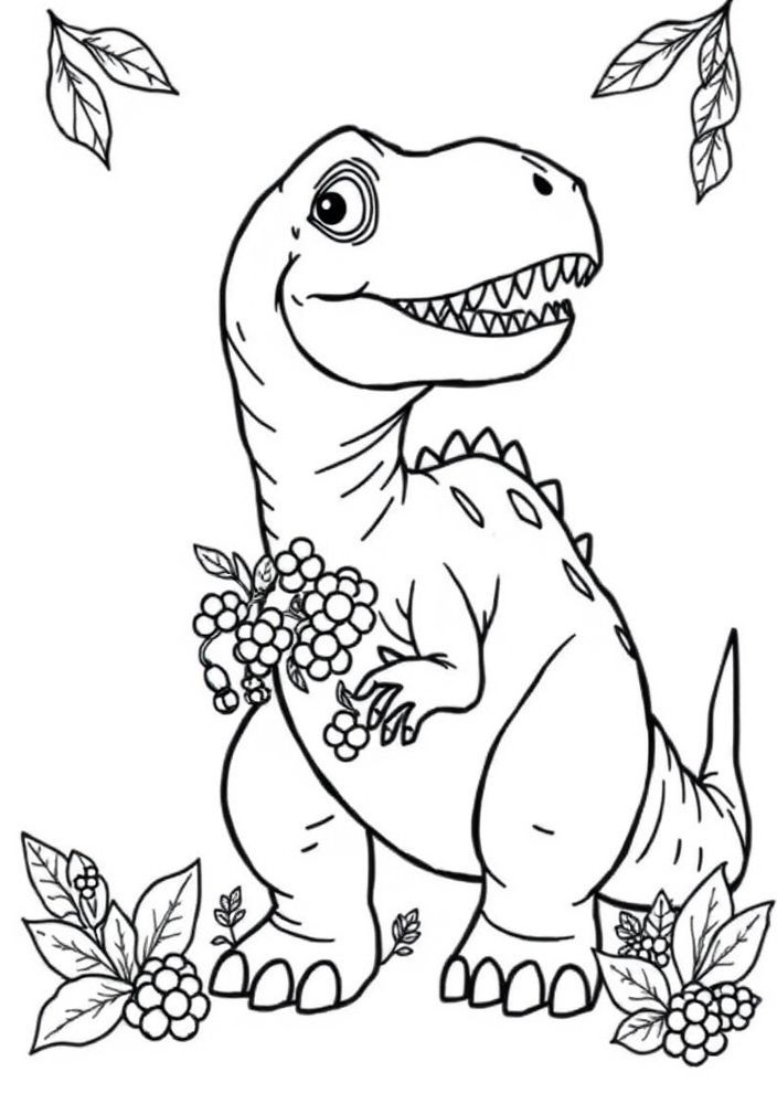 Desenho de Dinossauro com amoras para colorir